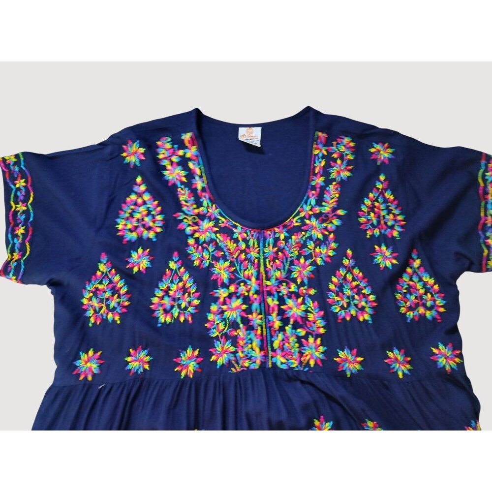 Ganesha Collection Navy Blue Embroidered Dress XXL 100% Viscose India Travel - Picture 11 of 14